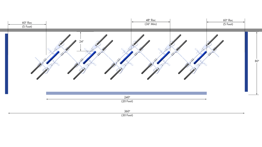 Bike Corral Design with Racks Angled to the Curb and a Maneuver Zone