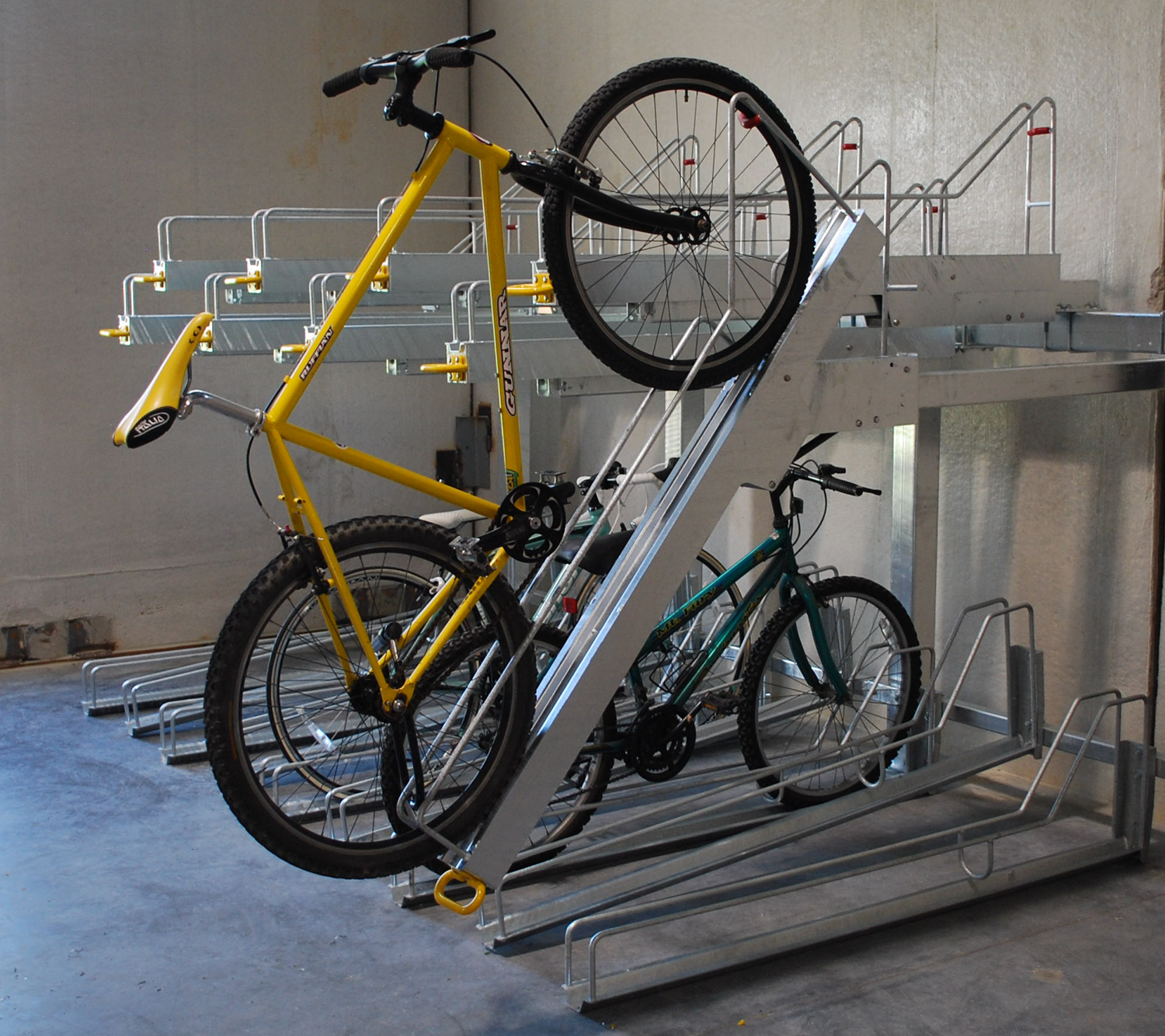 Bike-Room-Design-Tips-Two-Tiered-Horizontal-Bike-Rack